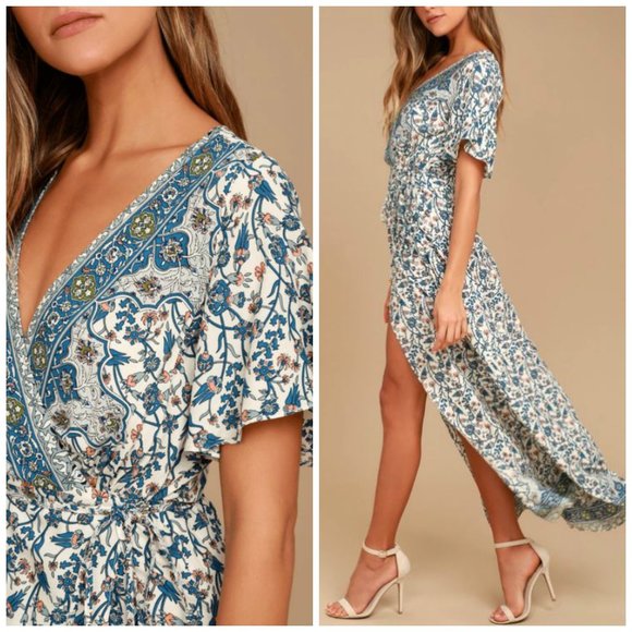 Lulus Dresses & Skirts - LuLu's Aakaa Boho Floral Print Maxi Wrap Dress